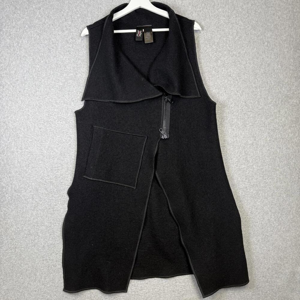 Igor Women's Size Large Black Karma W-Coat Vest Jacket Wool Blend Croatia